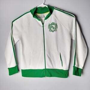 Vintage Old Navy “Perfect Fit” XXL Retro Crest Zip Jacket – White & Green, 1990s
